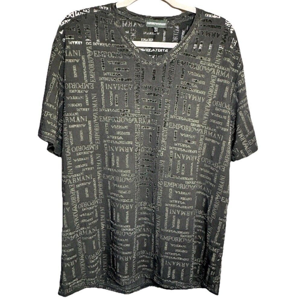 Emporio Armani Sheer Printed V-Neck Tee Shirt Women’s Size 12 Black - Picture 6 of 6